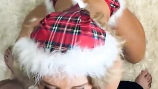 Babe gives Sexy Christmas Blowjob and Ge