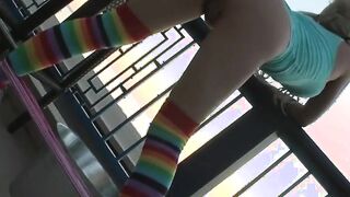 Twistys - Roller barely legal Heather Vandeven shows off her pigtails and socks