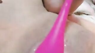 Petite Chick with glasses masturbates