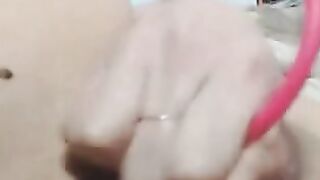 Petite Chick with glasses masturbates