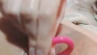 Petite Chick with glasses masturbates