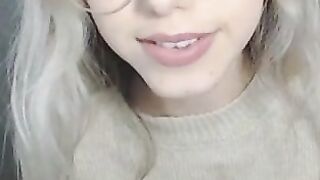 Petite Chick with glasses masturbates