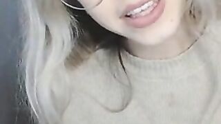 Petite Chick with glasses masturbates