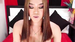 Big tits trans in red bra on webcam chatting