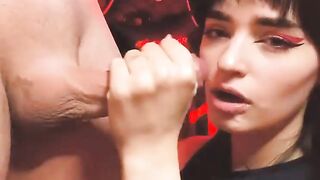 Slutty teen gives perfect blowjob then swallow