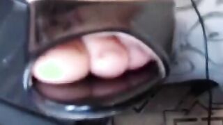 Busty Chick having fun stripping and shows feet