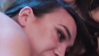 Shemales sucking and anal fucking on the sofa