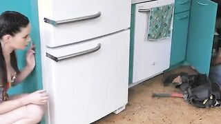 tiny teen blows aggressive plumber
