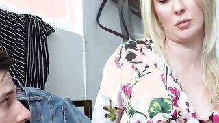 Blonde Milf stepmom fucks stepson with boner