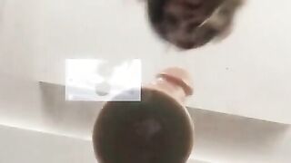 Petite Babe sucks and fucks her dildo in 3 holes