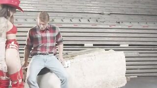 petite cowgirl sucks off a cowboy