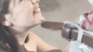 petite cowgirl sucks off a cowboy