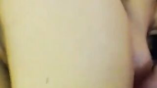 Busty Babe with big tits sucks and fucks dildo