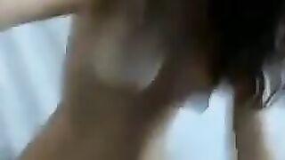 Stepsister pleasuring her dildo on webcam