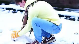 Mirka is such a fun gf for Justin. Their play public into the snow leads to a snowball fight where