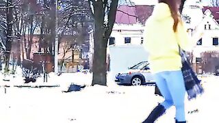Mirka is such a fun gf for Justin. Their play public into the snow leads to a snowball fight where