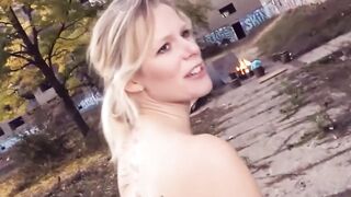 Real Outdoor Vehicle pick up date with german blonde street bimbo