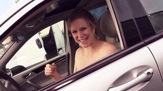 Real Outdoor Vehicle pick up date with german blonde street bimbo