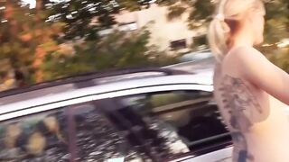 Real Outdoor Vehicle pick up date with german blonde street bimbo