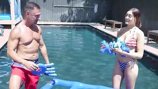Stepdad fucks busty stepdaughter outdoor