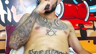 Impressive Latin tattoo stroking cock Part 3