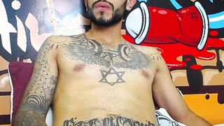 Impressive Latin tattoo stroking cock Part 3