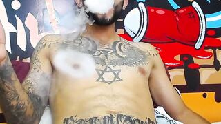 Impressive Latin tattoo stroking cock Part 3