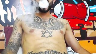 Impressive Latin tattoo stroking cock Part 3