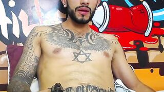 Impressive Latin tattoo stroking cock Part 3