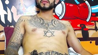 Impressive Latin tattoo stroking cock Part 3