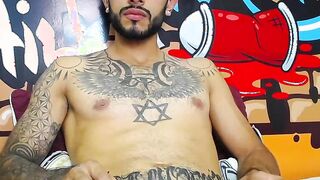 Impressive Latin tattoo stroking cock Part 3