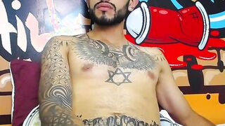 Impressive Latin tattoo stroking cock Part 3