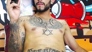 Impressive Latin tattoo stroking cock Part 3