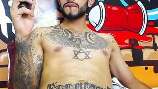 Impressive Latin tattoo stroking cock Part 3