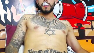 Impressive Latin tattoo stroking cock Part 3