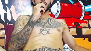 Impressive Latin tattoo stroking cock Part 3