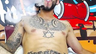 Impressive Latin tattoo stroking cock Part 3