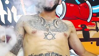 Impressive Latin tattoo stroking cock Part 3