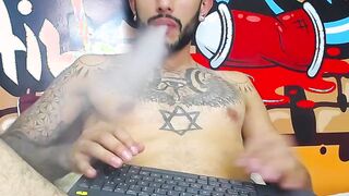Impressive Latin tattoo stroking cock Part 3