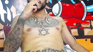 Impressive Latin tattoo stroking cock Part 3