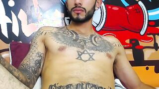 Impressive Latin tattoo stroking cock Part 3