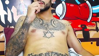 Impressive Latin tattoo stroking cock Part 3