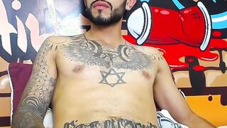 Impressive Latin tattoo stroking cock Part 3