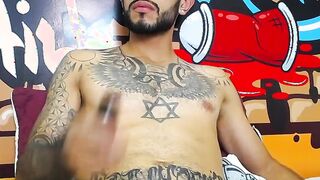Impressive Latin tattoo stroking cock Part 3