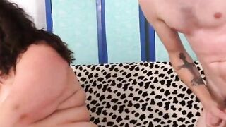 Extra Massive Dark Haired Tart Jessica Lust Bounces on a Skinny Mans Shaft