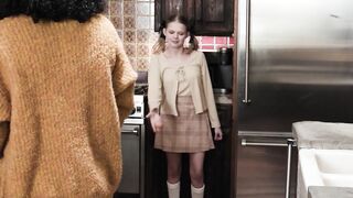 Tiny blonde teen has black stepparents