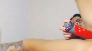 Nerdy Babe fucking her tight ass and pussy with a toys