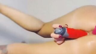 Nerdy Babe fucking her tight ass and pussy with a toys