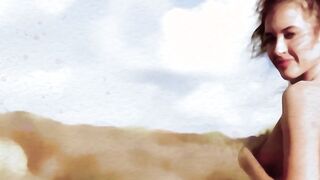 Sexy muse reveals her tits in the desert