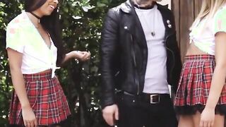 sexy inked schoolgirls threesome fucking with passion